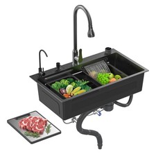 31.5" Flying Rain Stainless Steel Waterfall Kitchen Sink with Faucet Single Bowl