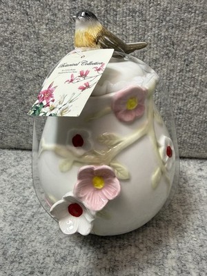 botanical collection corner ruby 3 D Birds/flowers Canister New 8 In 