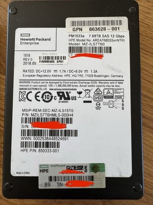 Samsung 7.68TB PM1633A SAS SSD MZ1LS7T6HMLS-000H4 HPE 850333-001