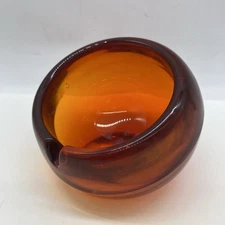 Viking Glass Ashtray Orange Persimmon Orb Sphere Heavy Single Slot MCM Vintage