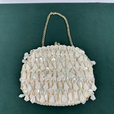 Beaded Evening Purse Hong Kong Made 1950s Ivory Well-Kept