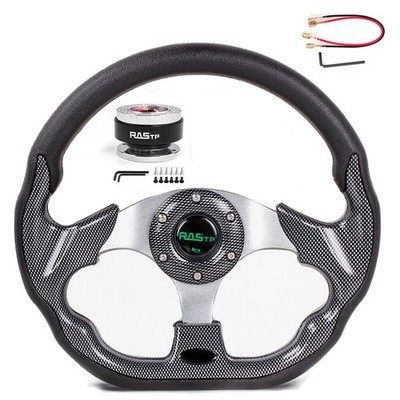 13'' Aluminum Universal D Shape Racing Steering Wheel w/Quick Release Adapter Kit