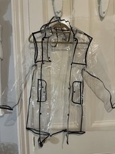 Clear PVC Hooded Raincoat Transparent Festival Jacket Black Trim New