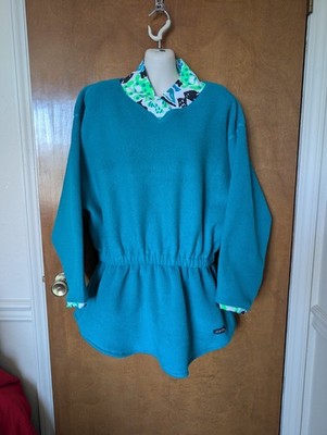 Vintage Kerrits Medium Teal Green Fleece Lycra Equestrian Riding Sweater Top
