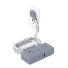 Extension Cord 15 ft,  Flat Plug Power Strip, Long Power Strip, 4 15FT Gray