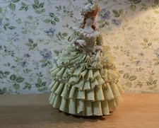 Vintage, Dresden Style Lace & Porcelain Figurine, Young Lady In Lime Dress 8”