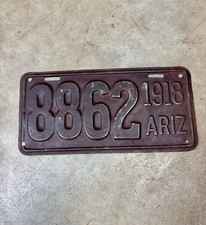 Vintage 1918 Arizona License Plate  4 Digit Shorty. # 8862