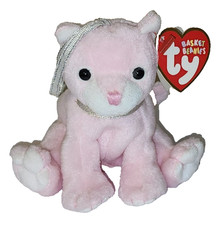 TY Basket Beanie Baby - CARNATION the Pink Cat (4 Inch) MWMTs Easter Stuffed Toy