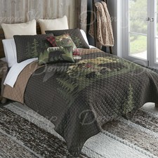FOOTHILLS RUSTIC PRIMITIVE LODGE CABIN BEAR PRINTED QUILTED COLLECTION