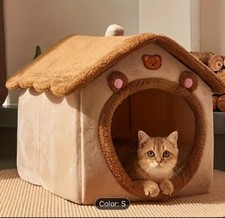 1pc Cozy Polyester Cat House Bed - Removable and Washable Winter Warm Pet size S