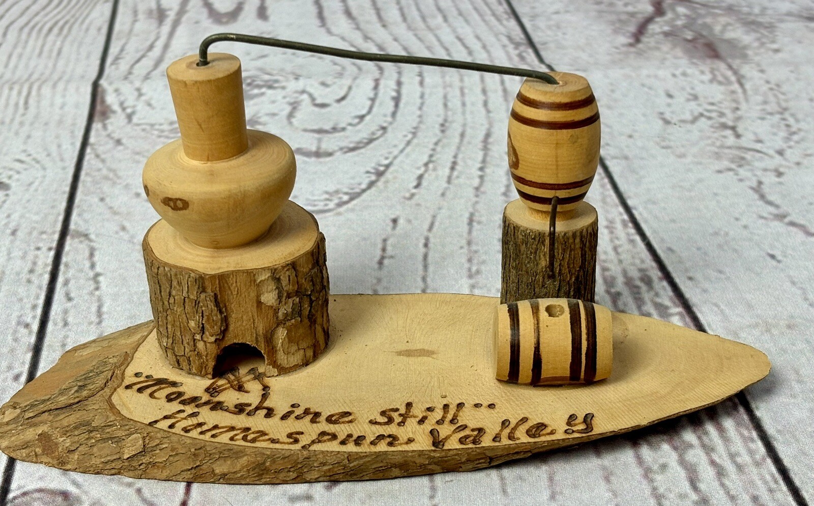 Hand Carved Wooden Moonshine Still Hamaspun Valley 6” Inch Folk Art Souvenir