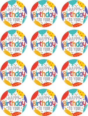 Set of 12 Colorful Happy Birthday edible paper, cupcake, cookie, oreos PRE CUT