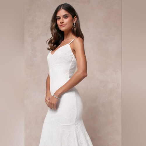 Lulu's Flawless Extravagance White Lace Trumpet Hem Maxi Dress XS Wedding Bride - Picture 3 of 12