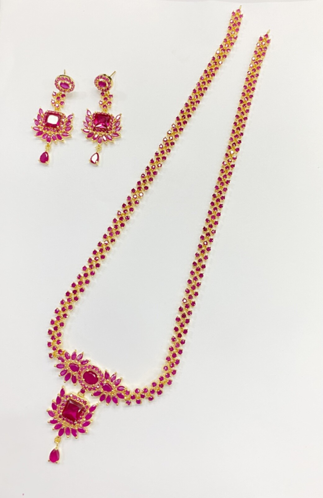 Ruby Necklace, Long Indian Necklace, South Indian Jewelry, Long Haar Ruby jewel