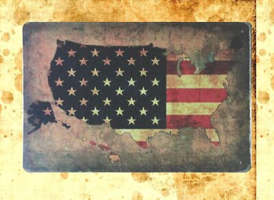commemorative plaque American map U.S. flag patriotic tin metal sign