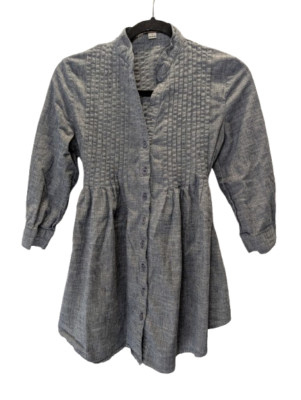 Funky Story Women Gray Pleated Roll Tab Sleeve Back Tie Button Front Tunic Top S