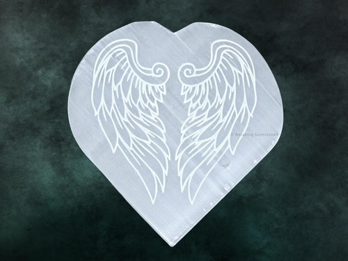 Selenite Charging Plate for Crystals - Angel Wing Heart - Picture 2 of 6