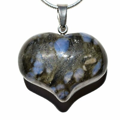 Selenite Charged Natural Puffy Heart Crystal Pendant + 20'' Stainless Steel Chain