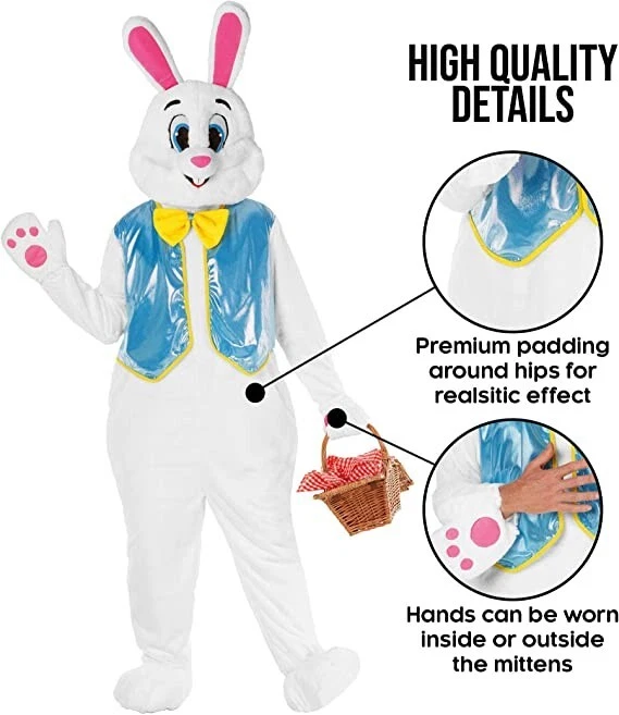 Adult Deluxe Easter Bunny Costume Unisex White Rabbit Mascot Fancy Dress - Image 4 of 4