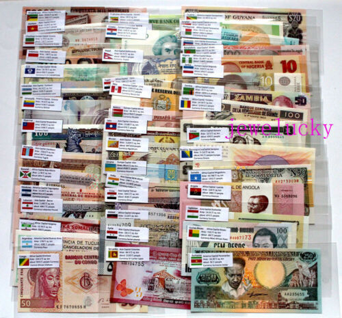 Lots 100 Foreign Paper Money 50 Countries World Banknotes UNC English Flags Gift - Picture 1 of 9