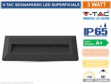 V-TAC VT-1162 FARETTO SEGNAPASSO LED RETTANGOLARE COLORE NERO 3W ESTERNO IP65