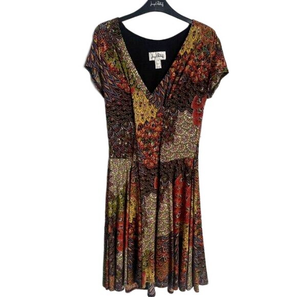 Joseph Ribkoff Paisley Style Wrap V-Neck Autumn Multicolor Midi Dress Size  14