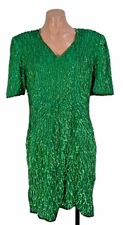 Mark & John Vintage 100% Silk Beaded Sequin Formal Party Cocktail Dress L Green