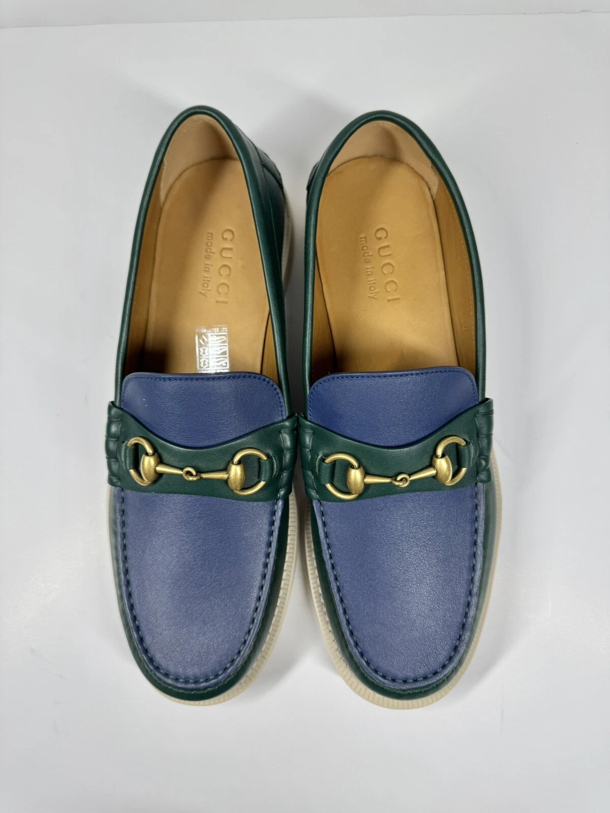 MOCASSINS EN CUIR GUCCI HORSEBIT BLEU ET VERT FONCÉ HOMME US 10 UK 9,5