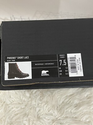 Sorel Phoenix Short Lace Waterproof Black Leather Boots Womens Size 7.5