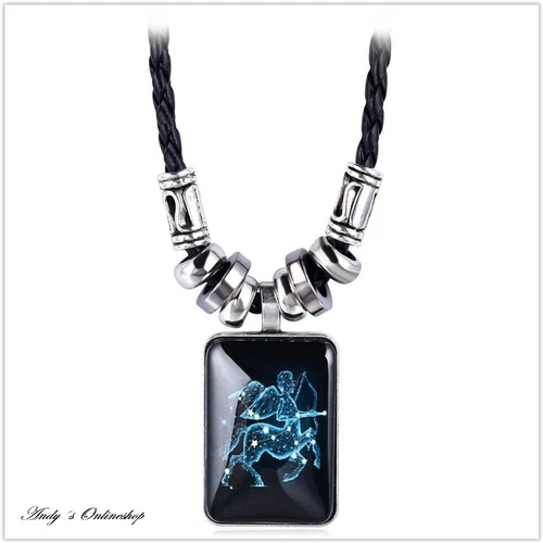 Sternzeichen Leder Halskette mit Anhänger Kette 12 Sternzeichen Geschenk Unisex - Bild 6 von 21