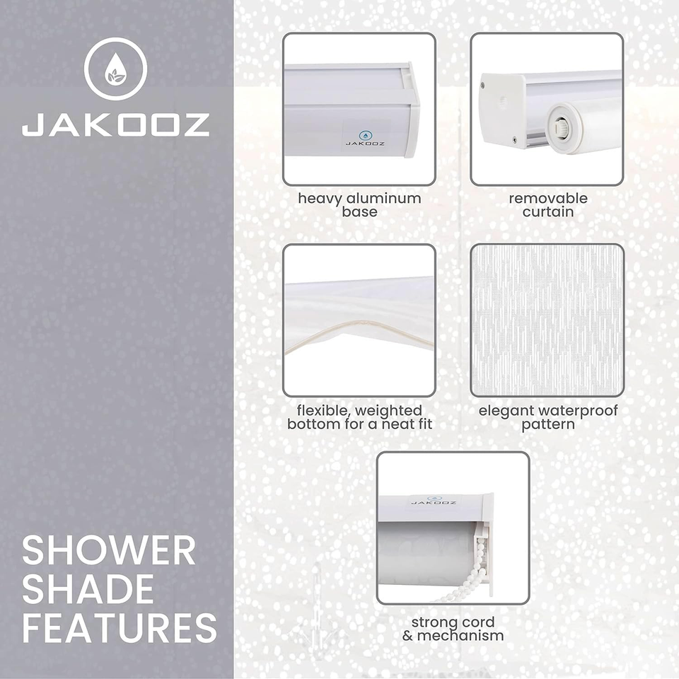 Rollup Shower Curtain for Bathroom. Waterproof, 100 PEVA, Heavy Duty