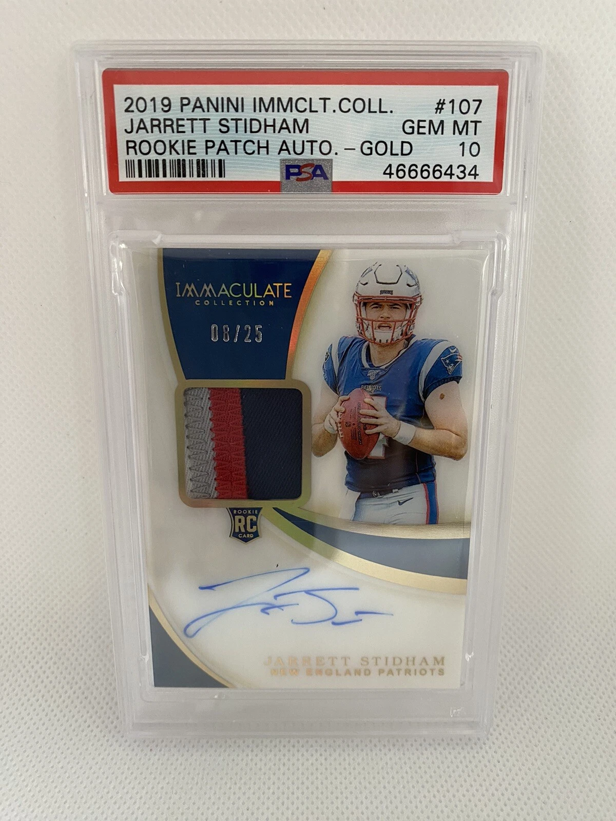Jarrett Stidham Panini Immaculate Collection #107 Rookie Patch Autograph-Gold