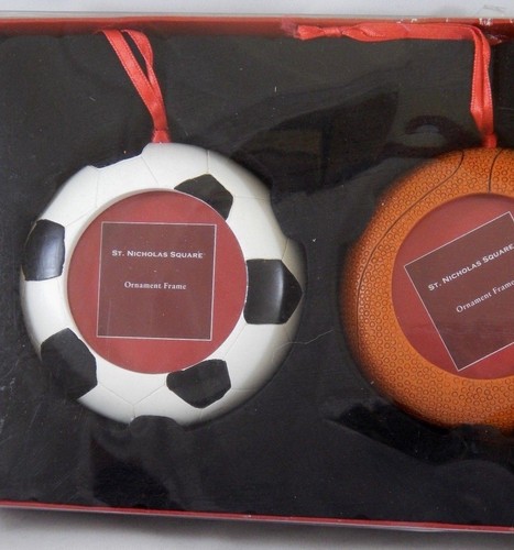 Set of 3 Sports Ball Christmas Ornament Frames Soccer Baseball Basketball - Picture 2 of 6