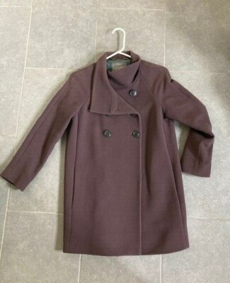 Crew Womens Double Breasted Wool Top Coat, Plum, Petite
