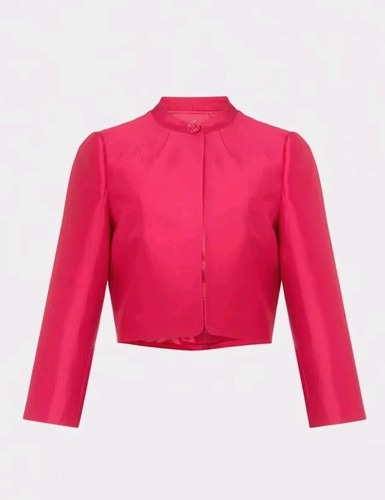 New Hobbs Julietta Silk Blend Cropped Jacket Fuchsia Pink Uk 12 Petite £199