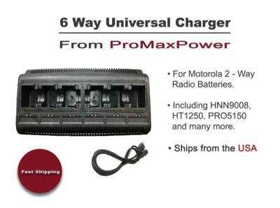 Two-Way Radio 6 Bank Gang Battery Charger for Motorola HNN9008, HT1250, PRO5150