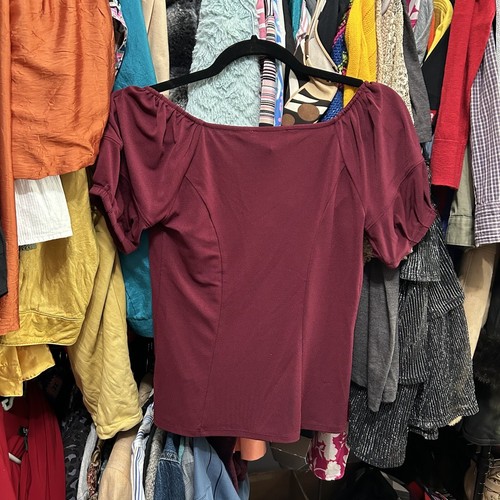 NWT Express Burgundy Faux Button Up Puff Sleeve Top Size Small - "Aaren - Picture 5 of 17