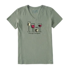 Life is Good. Women's I Need Wine Glasses Crusher Vee, Moss Green