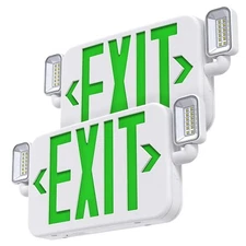 Led Combo Emergency Exit Sign Light with Two Adjustable Head Lights and Backu...