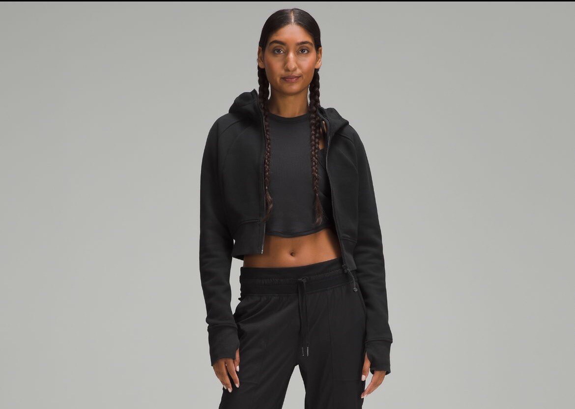 Lululemon Size 10 Scuba FullZip Black Cropped Hoodie Storm eBay