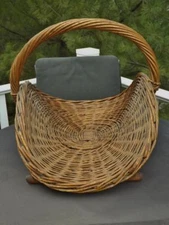 Primitive Flower Wicker Basket Wood Framed Base 23" x 18"