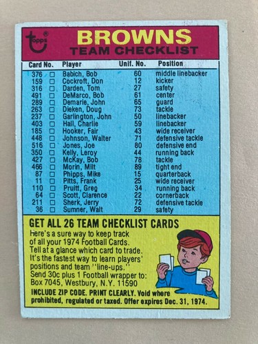 1974 Topps Football Team Checklist Pick from photos .10¢ shipping after 1st one! - Picture 48 of 211