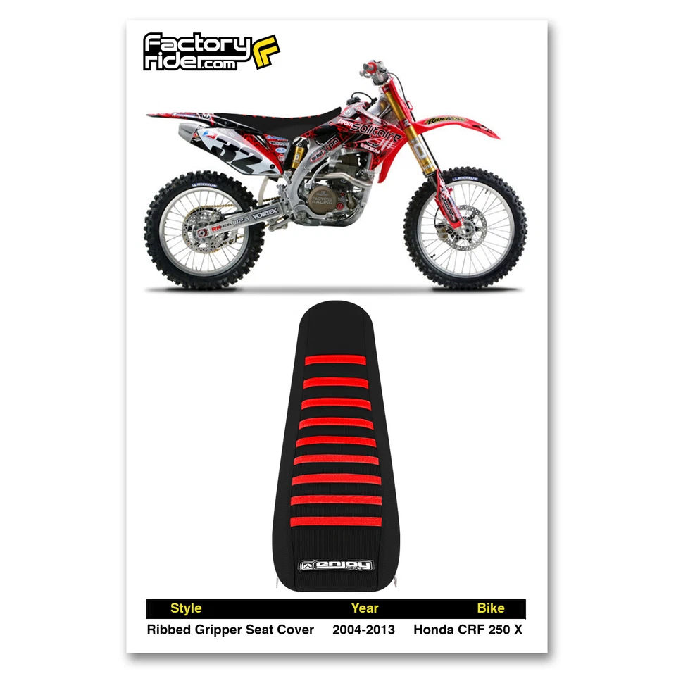 Funda de asiento Honda CRF 250 X 2004-2013 de Enjoy MFG TODO NEGRO con costillas rojas #53 Foto 3 de 4