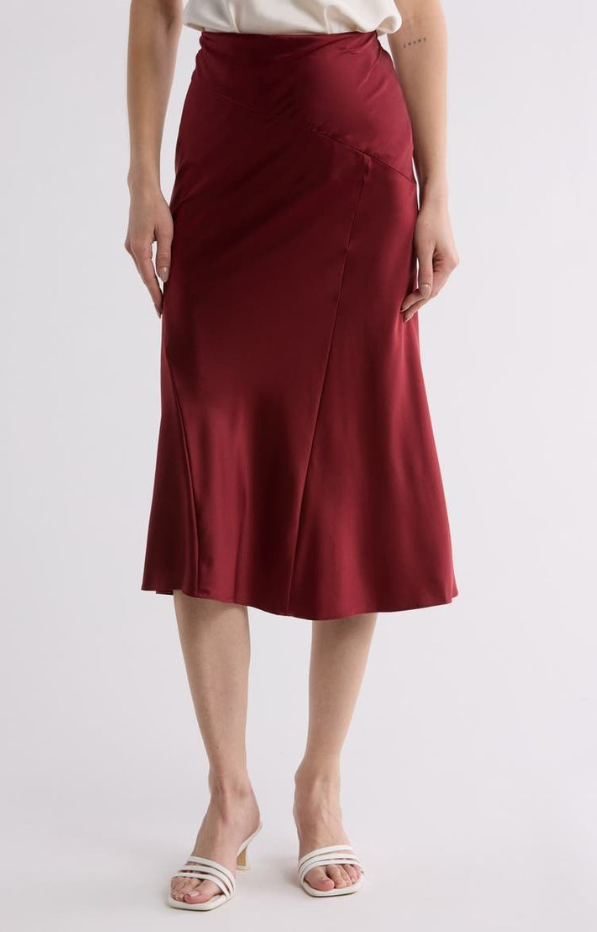 NEW Veronica Beard sorelle stretch silk midi skirt Maroon Sz 14