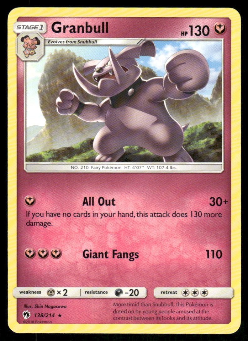 2018 Pokemon Granbull Rare Lost Thunder 138/214 NM