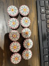 Round Ceramic Cabinet Knobs Hand Painted Set of 10 - 1.75   with screws 