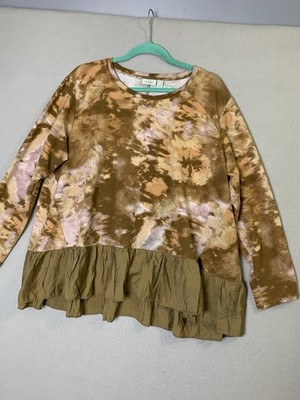 Logo Lounge Lori Goldstein Tunic Women's 1X Tie Dye Boho Tiered Contrast Trim