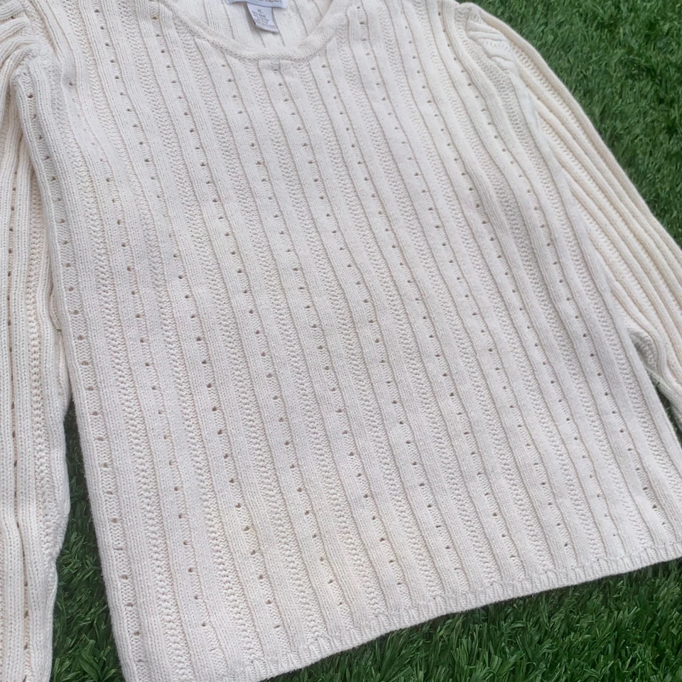 Suéter Cherokee Vintage Años 90 Para Mujer XL Crema Pointelle Acanalado Tejido Cottagecore Foto 4 de 4