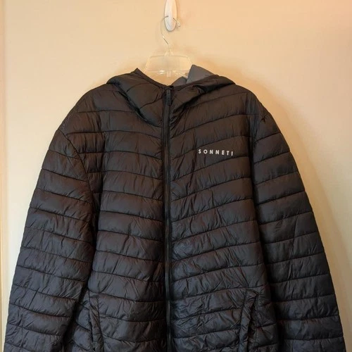 Sonneti Gorpcore Puffer Jacket Black 2XL Hooded Lightweight Quilted Coat - product listing photo