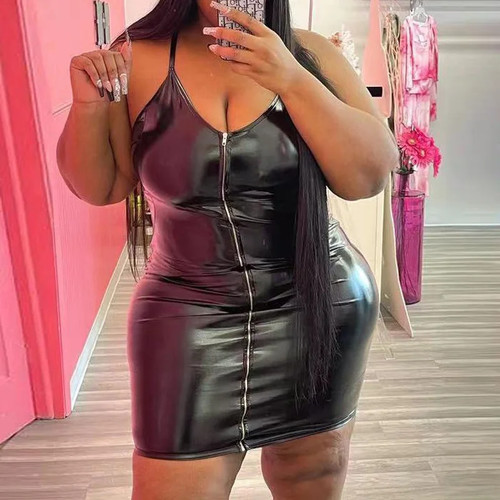 Sexy Women PVC Leather Zipper Backless Slim Mini Dress Night Club Bodycon Party - Picture 23 of 24